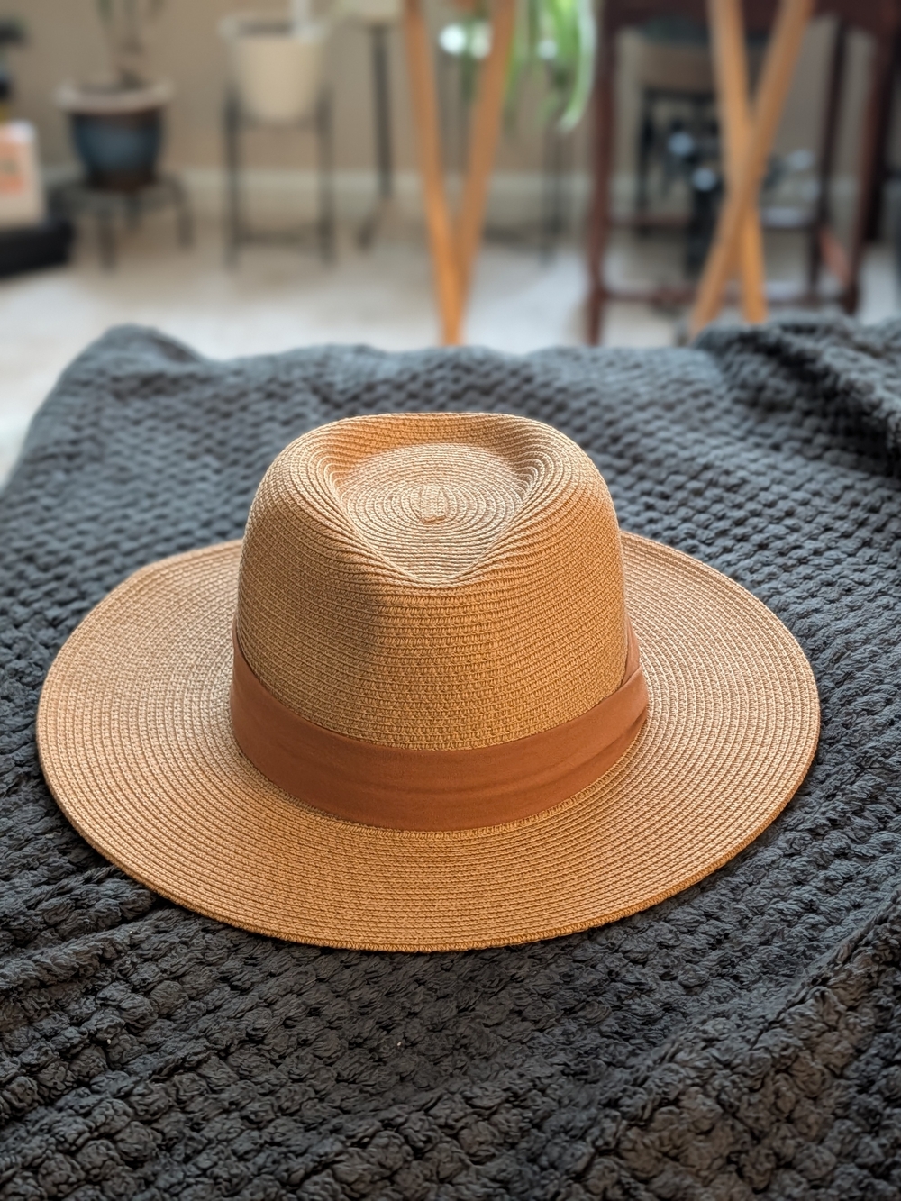 Unisex Straw Fedora Hat - Tan